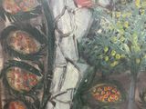 a picture of a painting of a woman in a garden