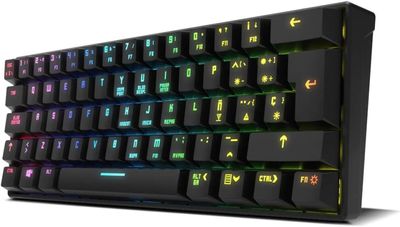 a close up of a computer keyboard with different colored keys