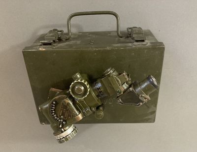 a metal box with a gas mask on it