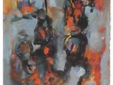 une peinture représentant un homme à cheval avec un drapeau sur le dos