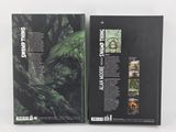 the back and back cover of a book with a picture of a forest