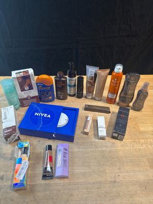 a table with a lot of beauty products on it