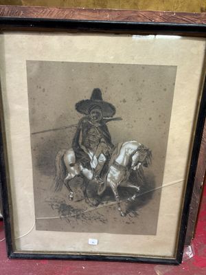 A.Page Le retour du cavalier Gravure 40 x 32 cm