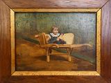 un tableau représentant une petite fille assise sur une chaise