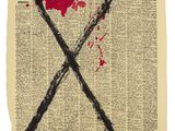an image of a piece of paper with a cross and blood on it