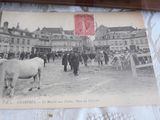 une photo d'une vieille photo représentant une vache dans la rue