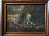 a picture of a painting of a vase with flowers in it