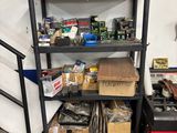 a shelf with many items on it in a garage