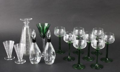 Lot de verrerie comprenant: - 1 carafe et 2 verres attribués… - Photo 1