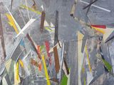une peinture représentant un tas de couteaux accrochés au mur