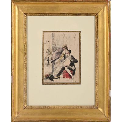 une image représentant un tableau où l'on voit un homme et une femme dans un parc