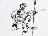 drawing of a man on a rock climbing with a rope