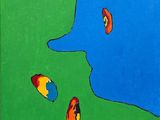 une image représentant un tableau où l'on voit le visage d'un homme avec deux poissons dans l'eau