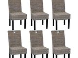 set of six grey wicker dining chairs with black legs