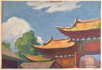 Jos Henri PONCHIN (1897 - 1981), Indochine, "Toits de pagode…