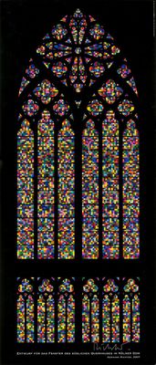 a stained glass window in a church with a black background