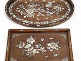 pair of mother of pearl trays with mother of pearl inlays
