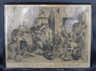 École XIXe: "Le retour d'une chasse en Écosse", dessin, sign… - Photo 1