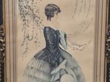an image of a painting of a woman in a dress and hat