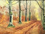 une peinture représentant un chemin de terre dans les bois