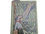 an old book with a picture of a man and a bird on it