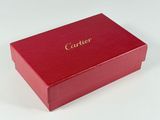 cartier red box with gold lettering on white background
