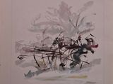 a picture of a painting of a horse drawn carriage