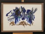 a picture of a painting on a easel with a black background