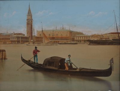 VENISE - Carlo PONTI. Vue de Venise. Gondole devant la place…