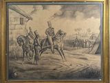 tableau représentant un homme à cheval devant un groupe d'hommes