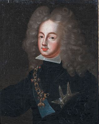a painting of a man in a black coat with a white collar