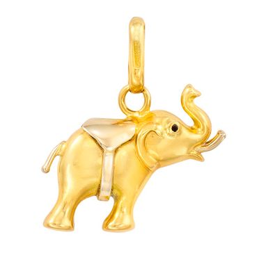 une image représentant un éléphant doré avec une selle sur le dos