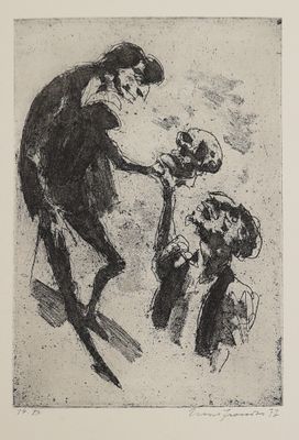an image of a drawing of a man holding a skull