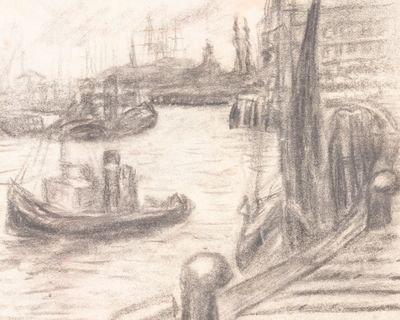 Auguste OLEFFE (1867-1931). Vue d'un port