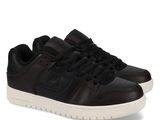 men ' s sneakers in black leather with white soles