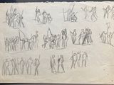 drawing of a group of people standing in a line on a piece of paper
