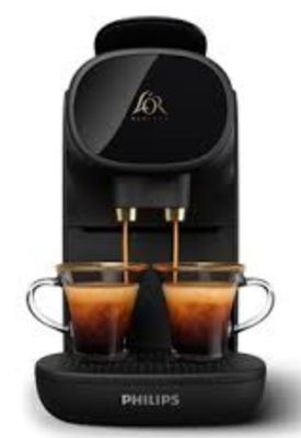 a close up of two cups of coffee in front of a coffee machine