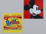 two mickey mouse stickers on a refrigerator door with a price tag