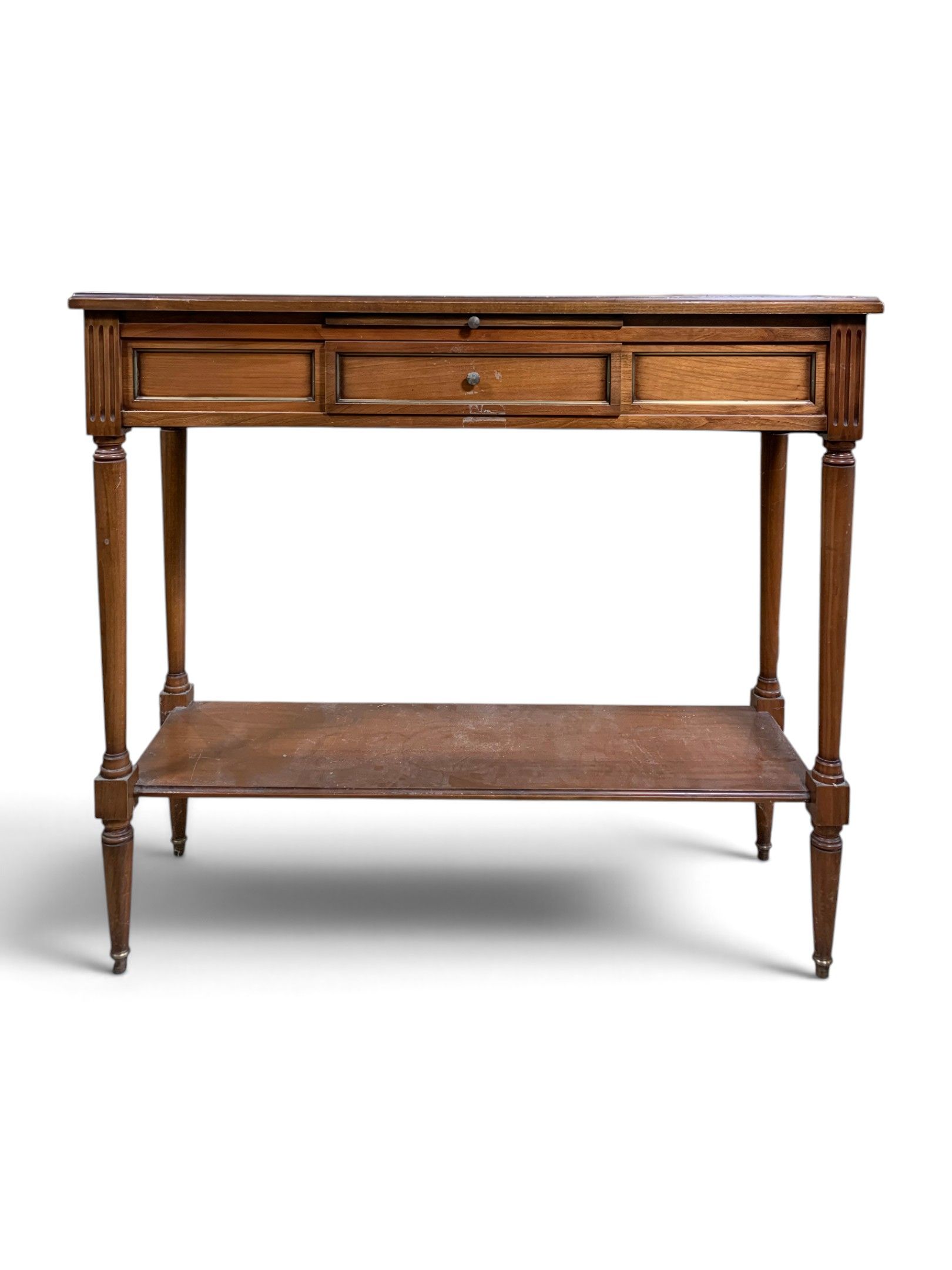 Console en bois naturel, ouvrant par un tiroir et une tirett…