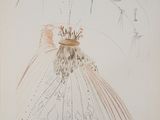dessin représentant une femme en robe de mariée, avec des fleurs dans les cheveux