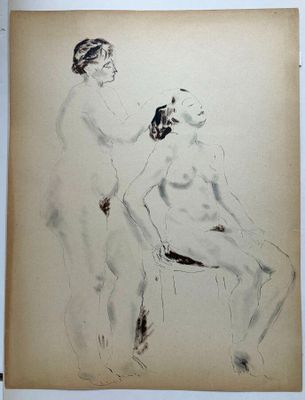 une image représentant un dessin de deux nus assis sur une chaise