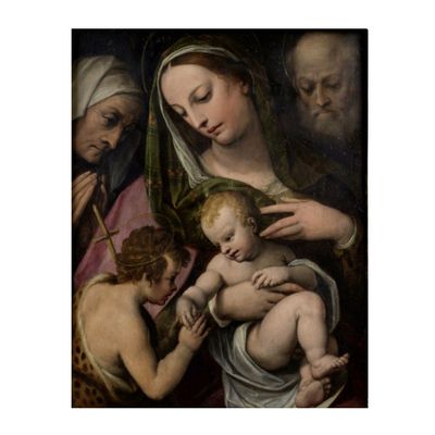une image d'une peinture représentant une femme tenant un bébé sur ses genoux