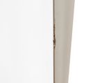 close up of a white metal table with a glass top