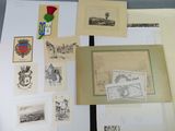 a lot of pictures on a table with a red rose