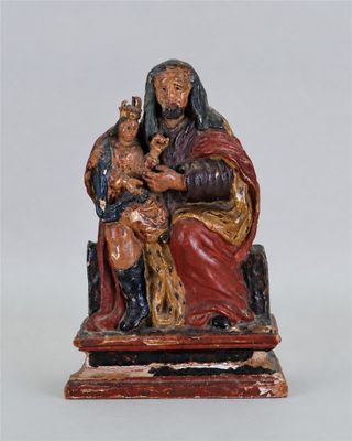 figurine représentant la Vierge à l'Enfant avec un chat