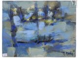 peinture d'un bateau sur un plan d'eau avec des arbres en arrière-plan