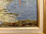 a picture of a painting of a person on the beach