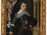 an old painting of a man in a black suit with a white collar