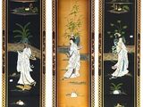 trois panneaux de peinture asiatique représentant une femme et un homme dans un jardin