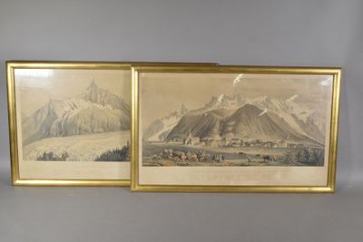 deux photos encadrées représentant un paysage de montagne avec un village au loin